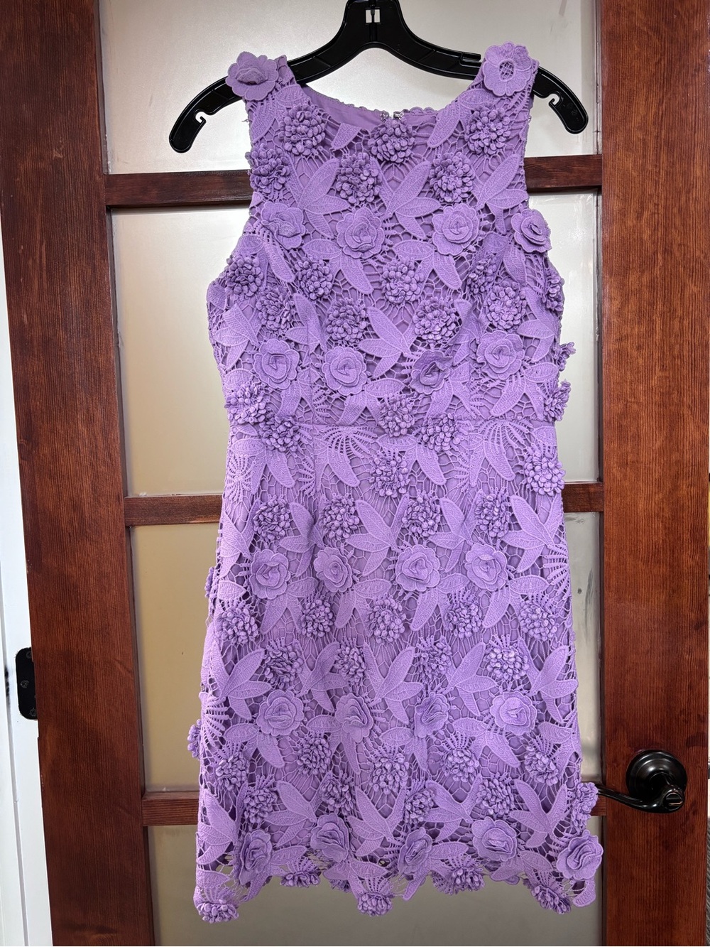 Mac Duggal Lavender Purple 3D Floral Lace Midi Dress
